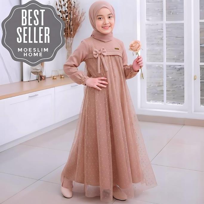 GAMIS ANAK MODEL TERBARU 2026 CRINKLE AIRFLOW MIX TILE DOT USIA 5-13 TAHUN Baju Dress Muslim Brukat 