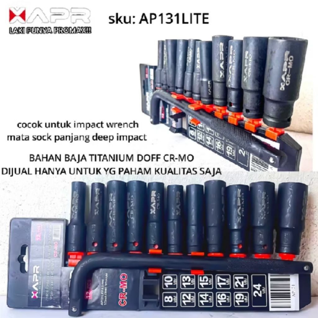 APR Kunci sock 1/2inch M4T4SOK 8mm sampai 24mm AP131LITE APR cr-mo xapr soket set - AP131LITE DISKON