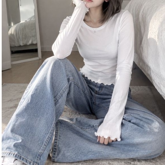 lettuce edge long sleeve-white