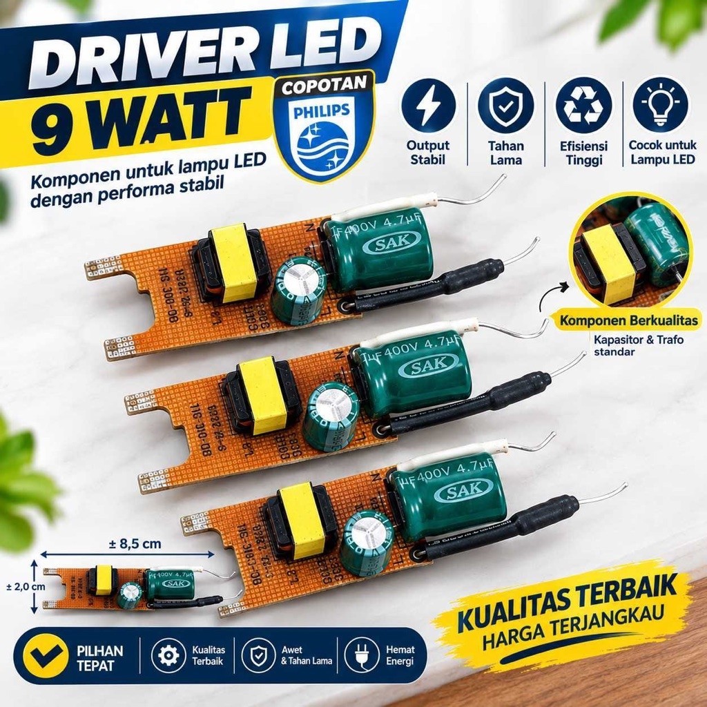 driver led 9 watt copotan philips original