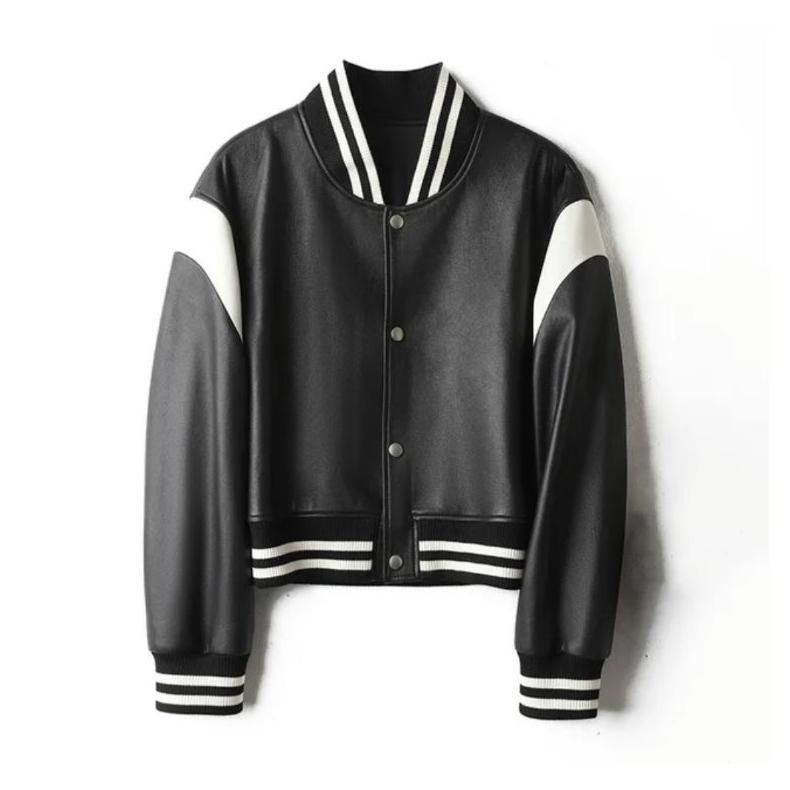 Diskon Jacket Kulit Wanita Varsity Crop Baseball Two Tone