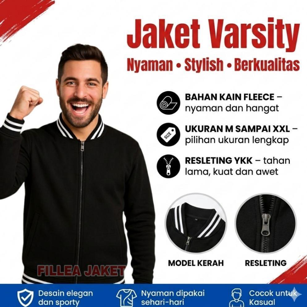 Free Ongkir Jacket Varsity Baseball Resleting Polosan Casual M-Xxl | Jacket Varsity Baseball Zipper 