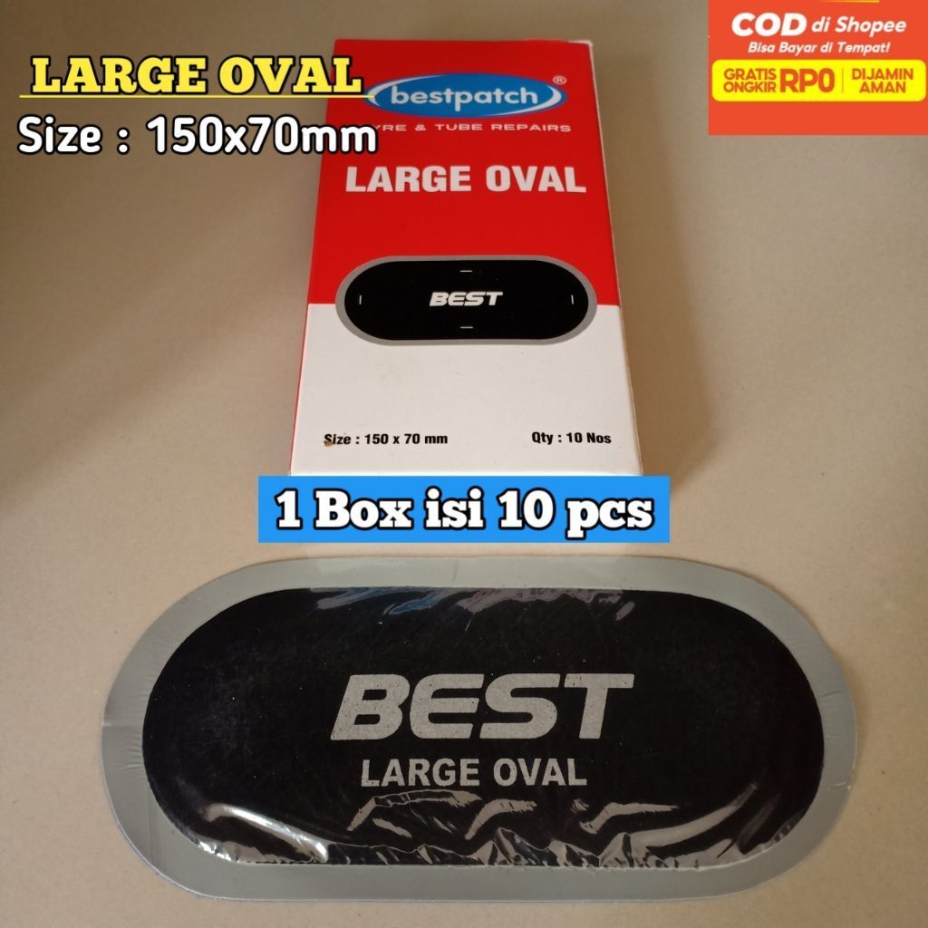 Bestpatch Large Oval 150x70mm 1 Box isi 10pcs - Karet Tambal Ban Dalam - Best - Bestpatch