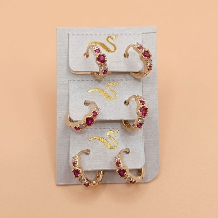 Anting giwang klip bulat var batu merah putih Dewasa Warna Emas Gold Titanium Xuping Anti Luntur Mur