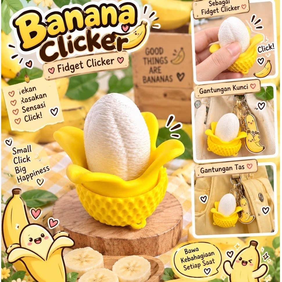 Banana fidget clicker | Gantungan kunci fidget clicker 3D | Fidget clicker murah | Keyboard clicker 