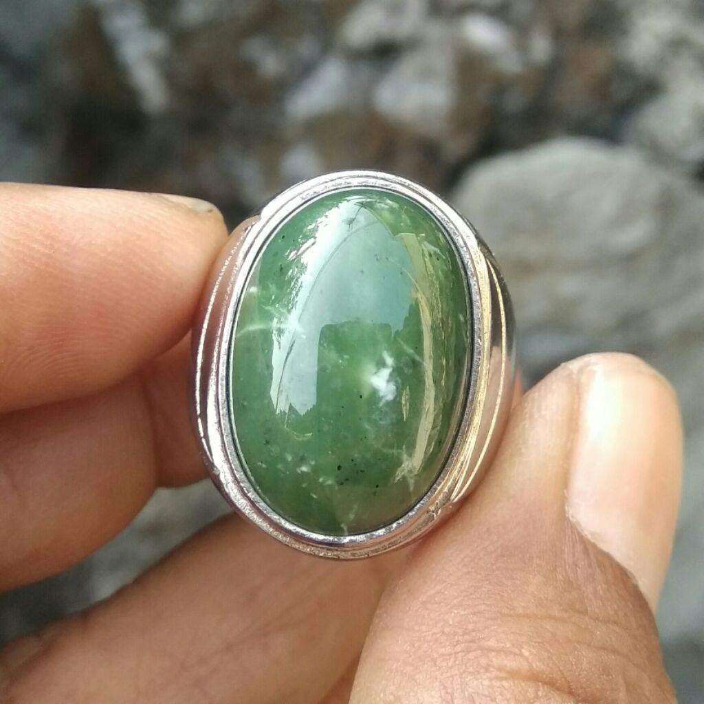 Cincin pria batu giok aceh natural nephrite jade