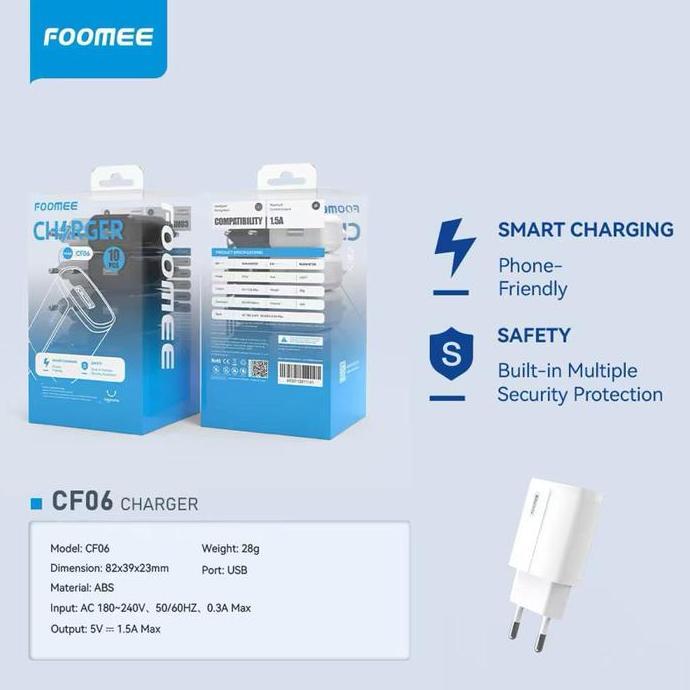 DE26 - 1Box isi 10PcsFOOMEE CF06/CF16/CF26/CF36 TRAVEL CHARGER USB 1.5A/2.4A/3A 12W/18W ORIGINAL