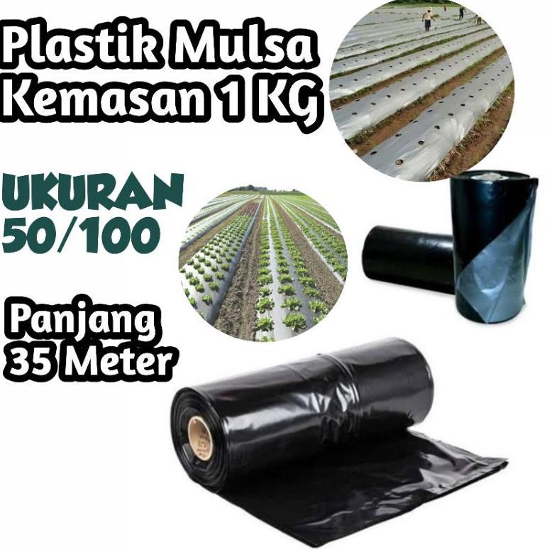 PLASTIK MULSA KILOAN 50/100 PANJANG 35 METER - PLASTIK MULSA HITAM PERAK - PLASTIK MULSA KEMASAN
