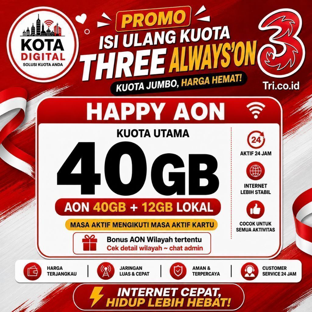 FLASH SALE ~ PAKET DATA THREE HAPPY ALWAYS'ON