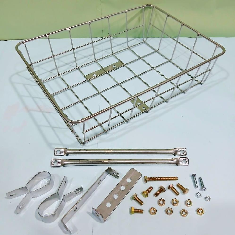 Keranjang Sepeda Full Besi Cat Hitam/Chrome Coating