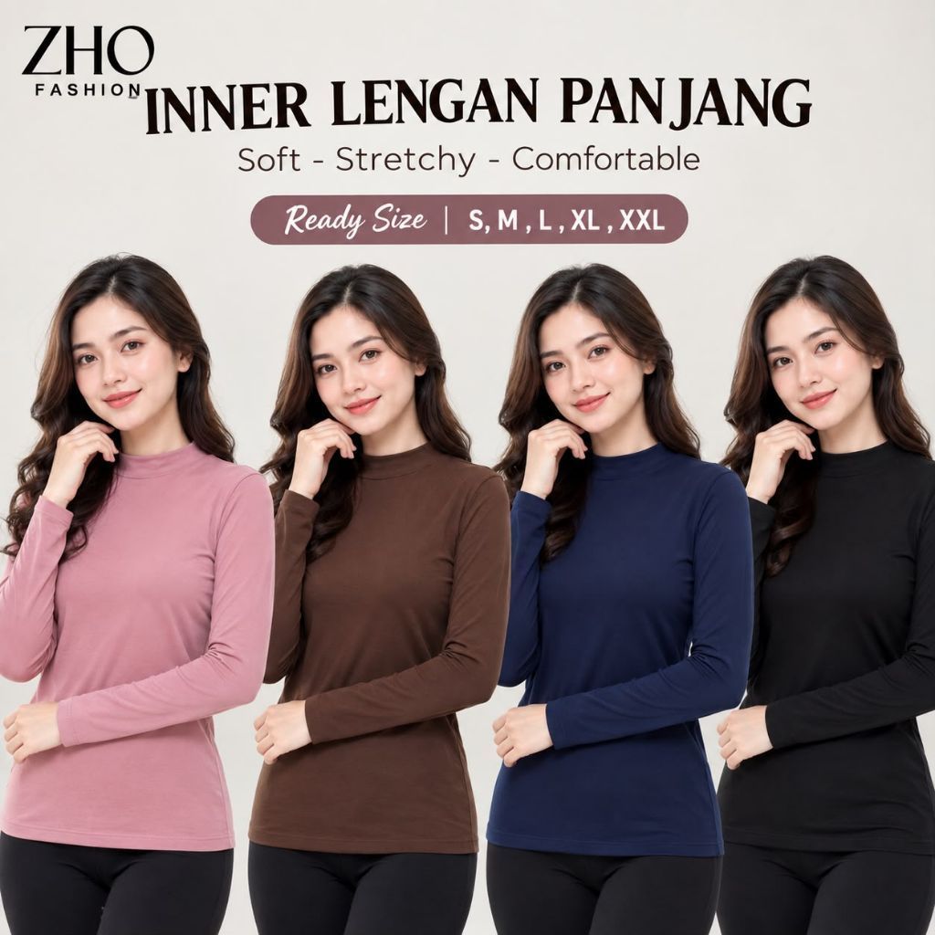 ZHO Manset Baju Wanita Lengan Panjang | Dalaman Hijab Inner Muslimah Adem Lembut, Tidak Menerawang