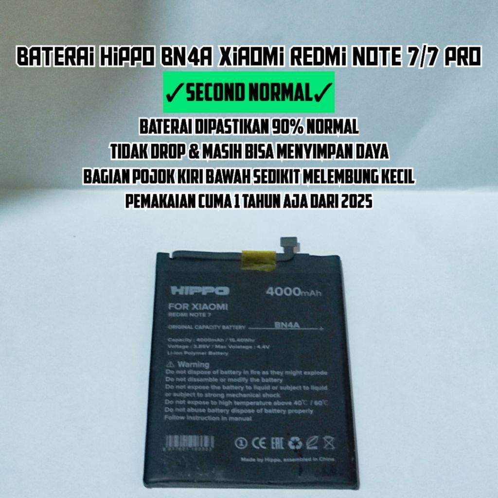 Baterai HIPPO BN4A Xiaomi Redmi Note 7/7 Pro Normal (SECOND)