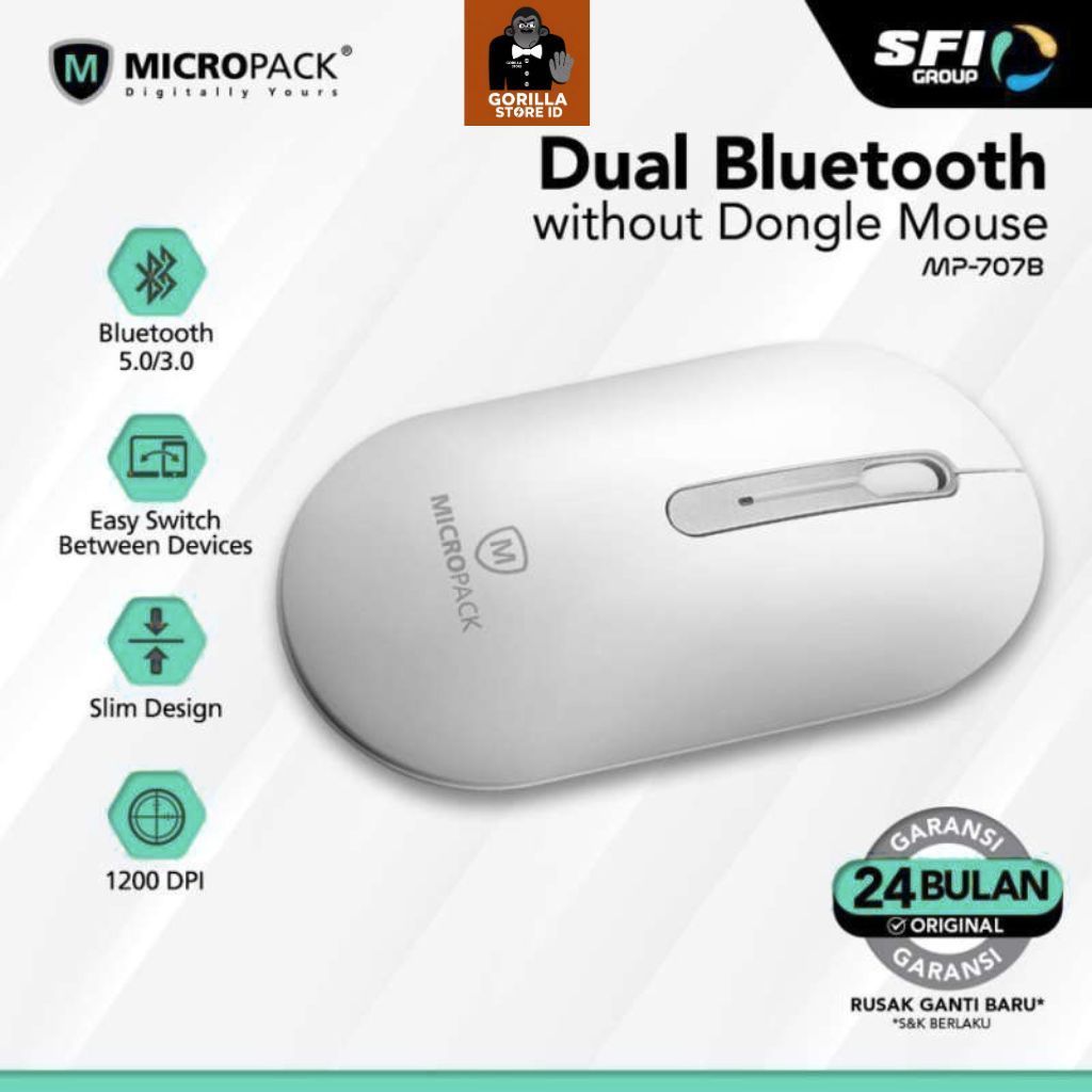 Micropack Dual Bluetooth Mouse 5.0/3.0 Inspire 2 (MP-707B) - Putih