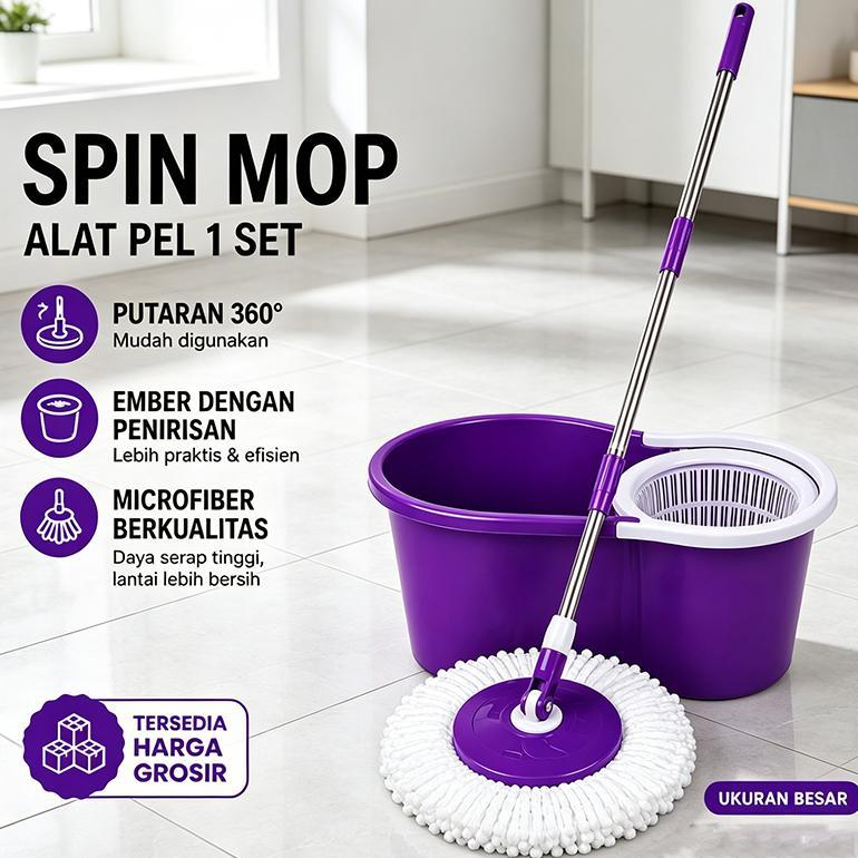 Spin Mop Otomatis 360 Ember | Alat Pel Lantai Modern Twist Mop Import | Praktis Anti-Lengket//Wonder