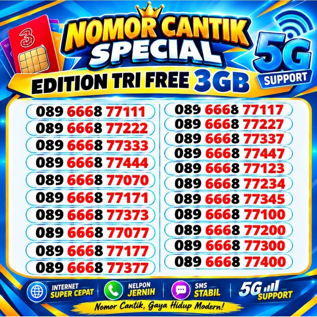 NOMOR CANTIK TRI/ NOMER TRI / KARTU PERDANA TRI
