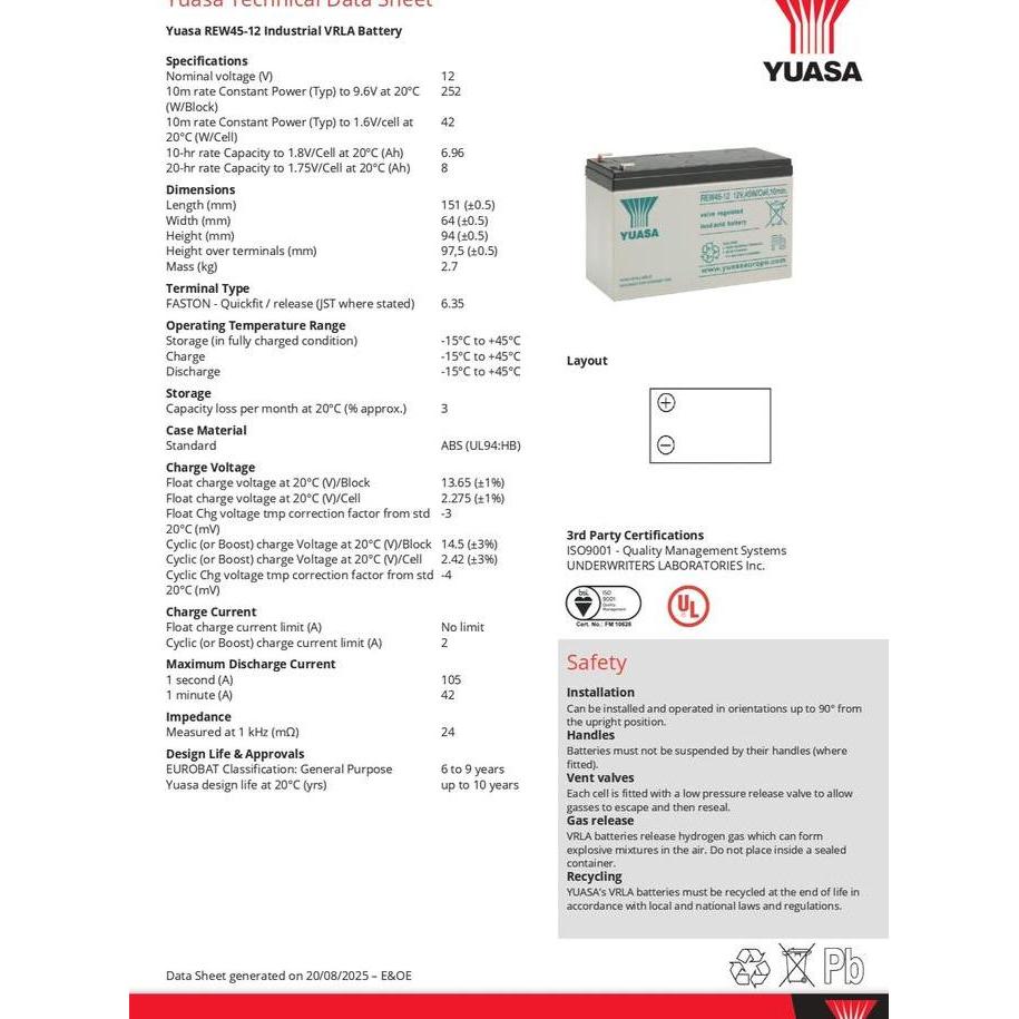 Lapakjajan33 - Aki Yuasa Taiwan 12V 9Ah Aki Yuasa Rew45-12 Aki Kering Aki Ups Yuasa Baterai Ups Batt