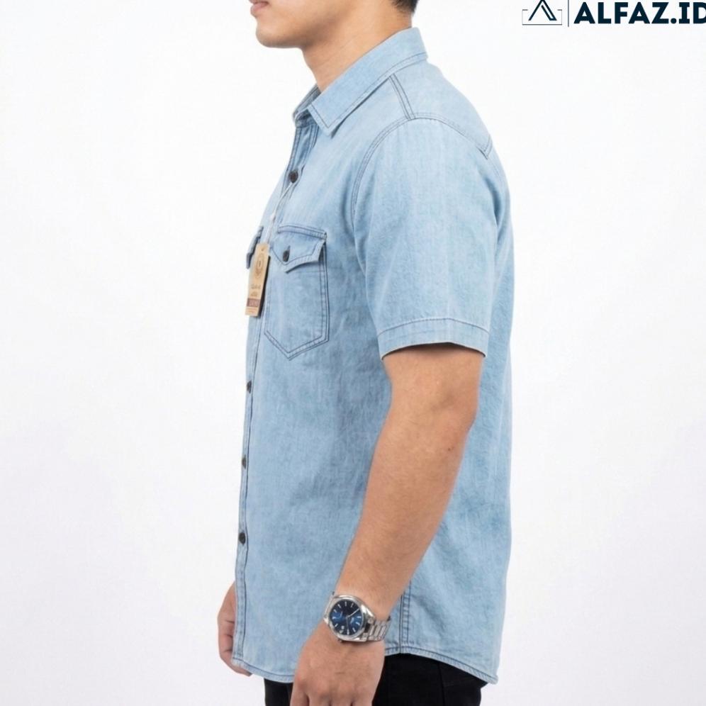 Diskon Baju Kemeja Jeans Lengan Pendek Bahan Soft Denim Levis Pria Dewasa Premium