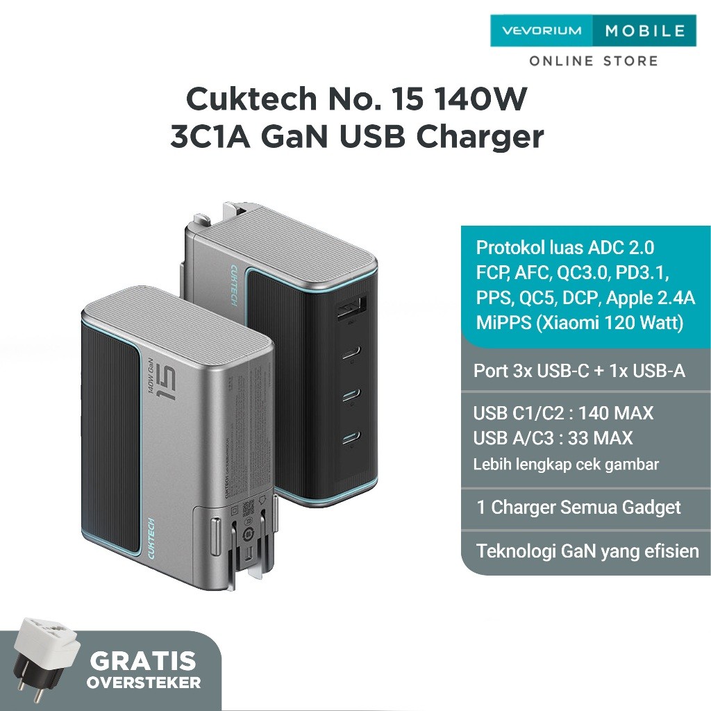 CUKTECH No.15 140W GaN 3C1A 4 Port USB GaN Charger | Multi Protokol ADC2.0 Mi Turbo Charge USB-PD PP