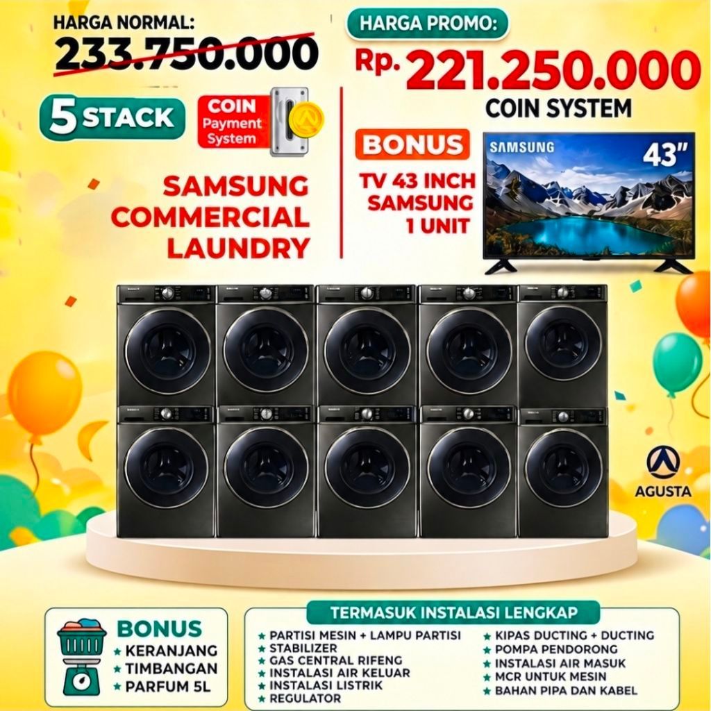 Paket Usaha Laundry  SAMSUNG COMMERCIAL  dryer 14kg & washer 18kg