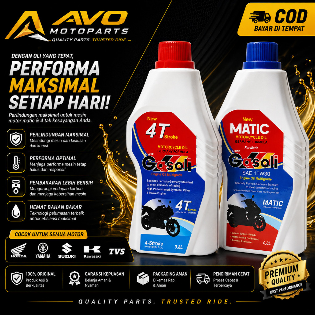 Oli Mesin Motor GASOLI 4T SAE 20W/50 & Matic SAE 10W/30 0.8L / 800ML Oli Mesin Motor 4 Tak Matic Beb