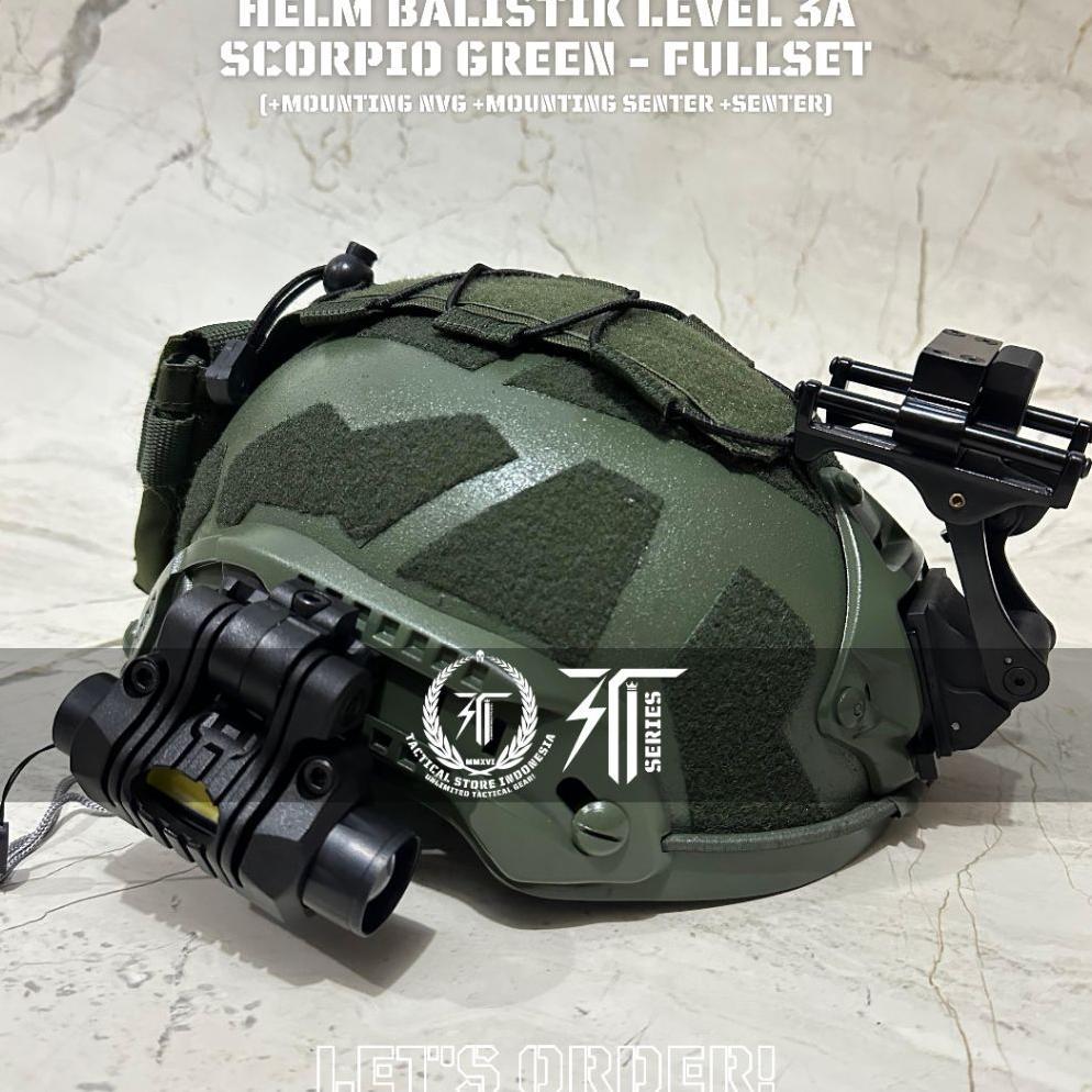 100% ORIGINAL - HELM BALISTIK Scorpio Tactical HIJAU ARMY FULLSET - Asli Baja Anti Peluru / Balistic