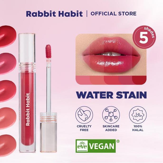 Rose- Rabbit Habit Ter Stain Liptint - Evevegan Lip Tint , Melembapkan Bibir Dengan Ekstrak Peony, C