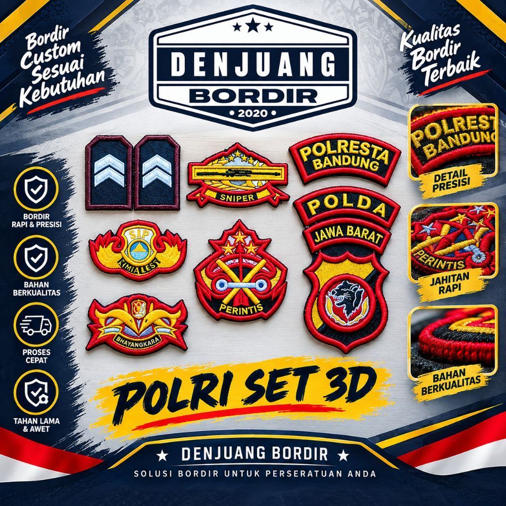 BORDIR ATRIBUT POLRI PDH SET TIMBUL