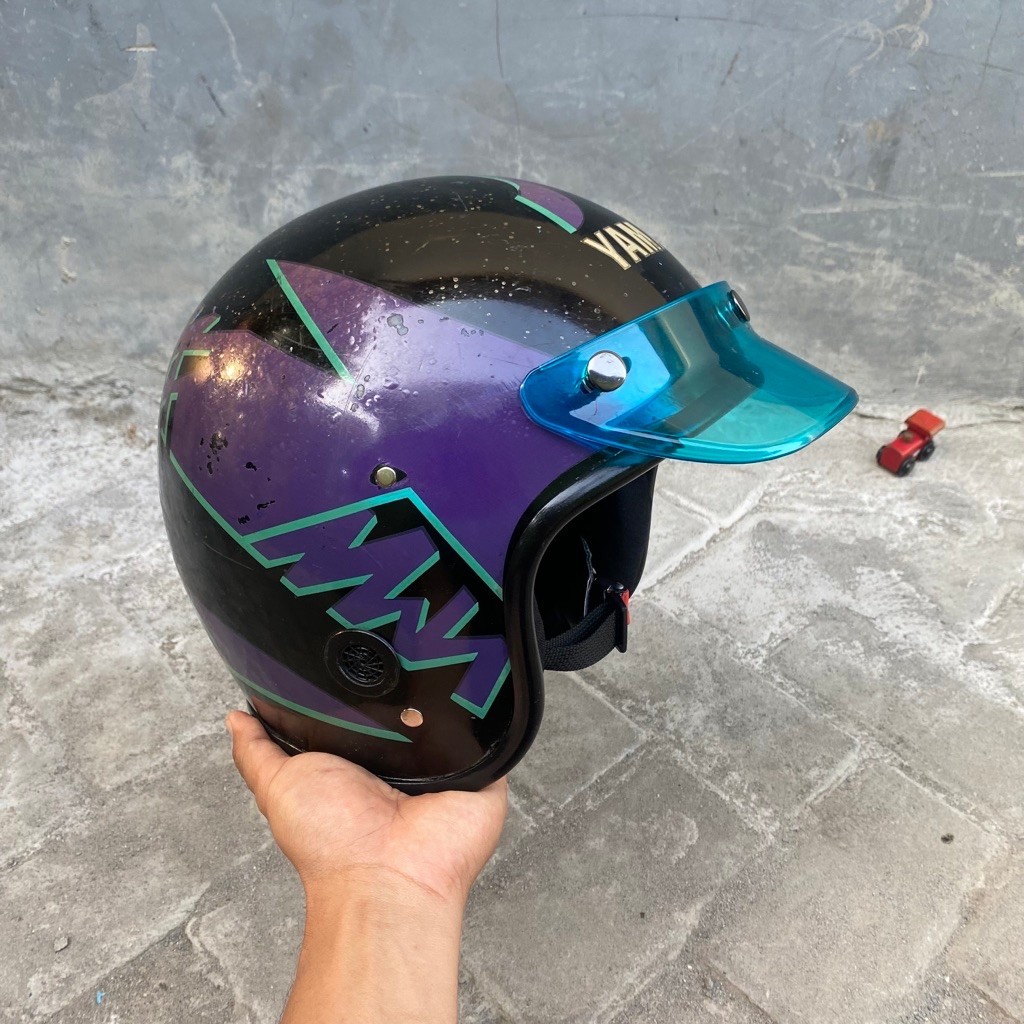 helm yamaha sumpit ungu hitam custom pet original
