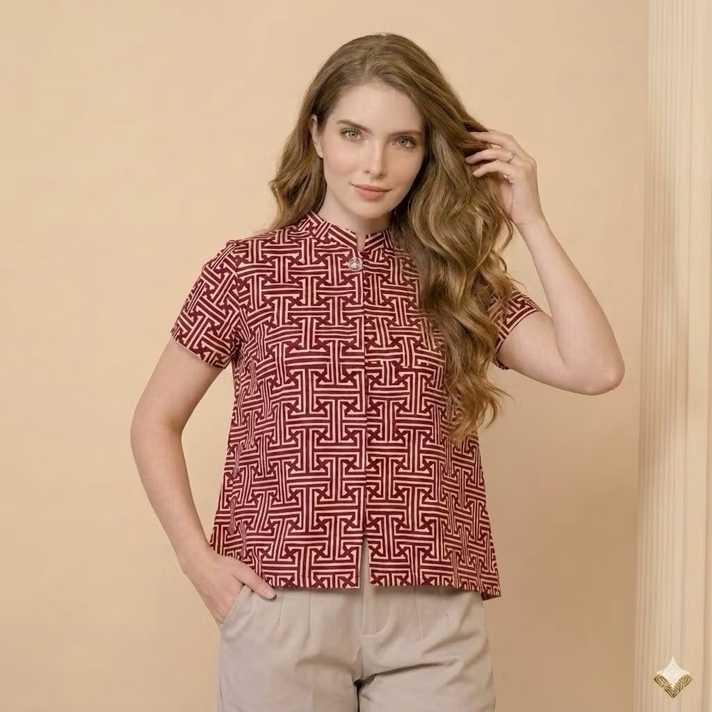 Shanaya Baju Batik Wanita Blus Katun cap garutan blouse batik atasan wanita kerja cantik elegan
