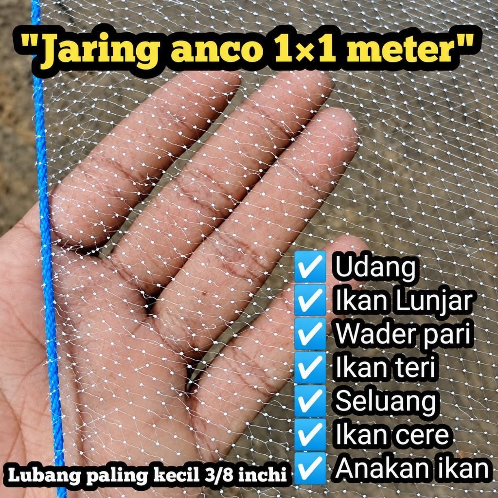 Sirib ikan / anco ikan ukuran 1×1 meter jaring tanggul ikan wader