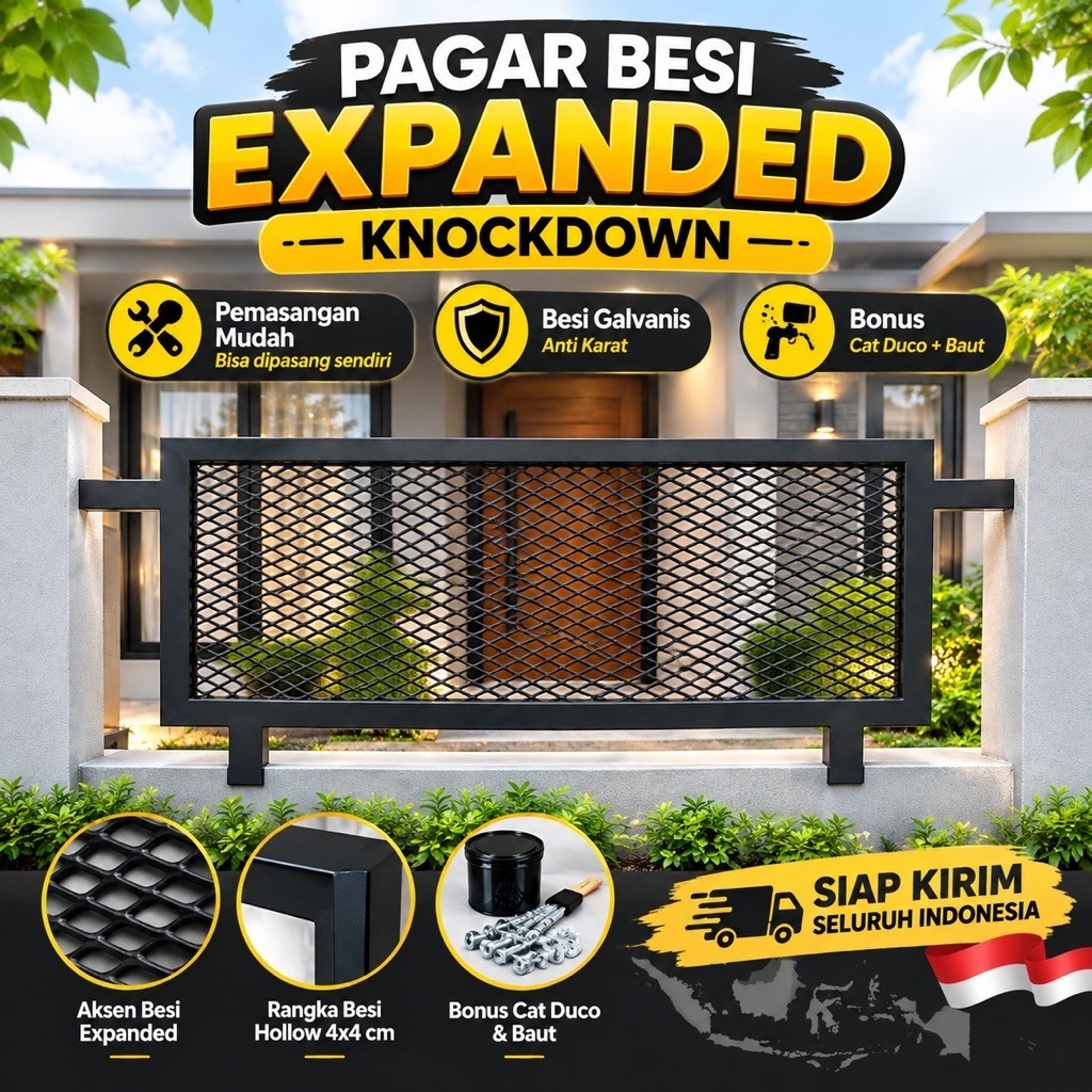 Pagar besi expanded rumah minimalis