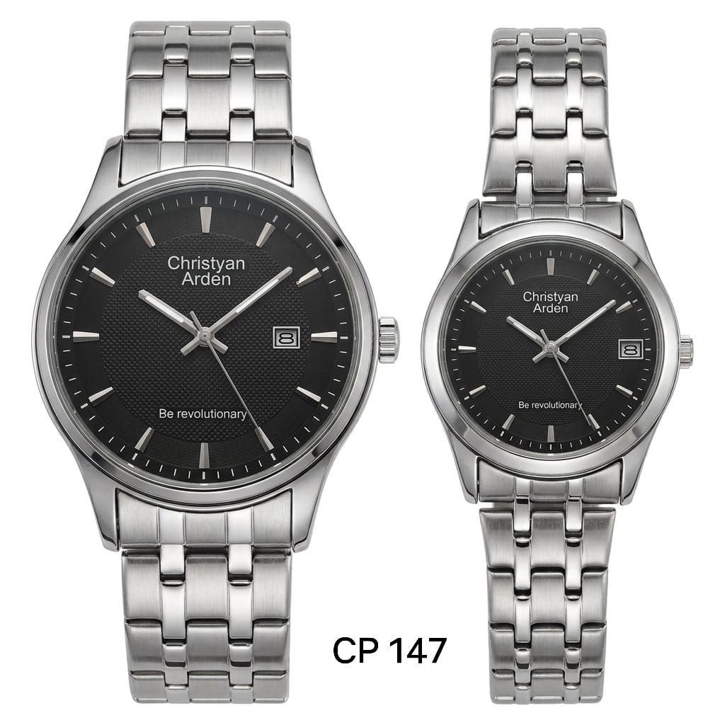 Jam Tangan Couple Christyan Arden Premium Hitam + Free Box, Tahan Air, Analog, Stainless Stell