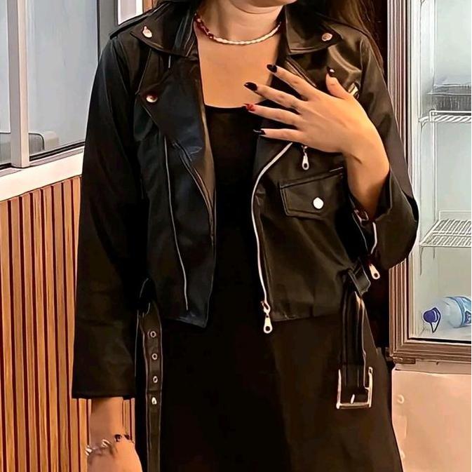 Jaket Kulit Wanita Crop Blazer Top Pendek Korea Hijab Fashion Cr