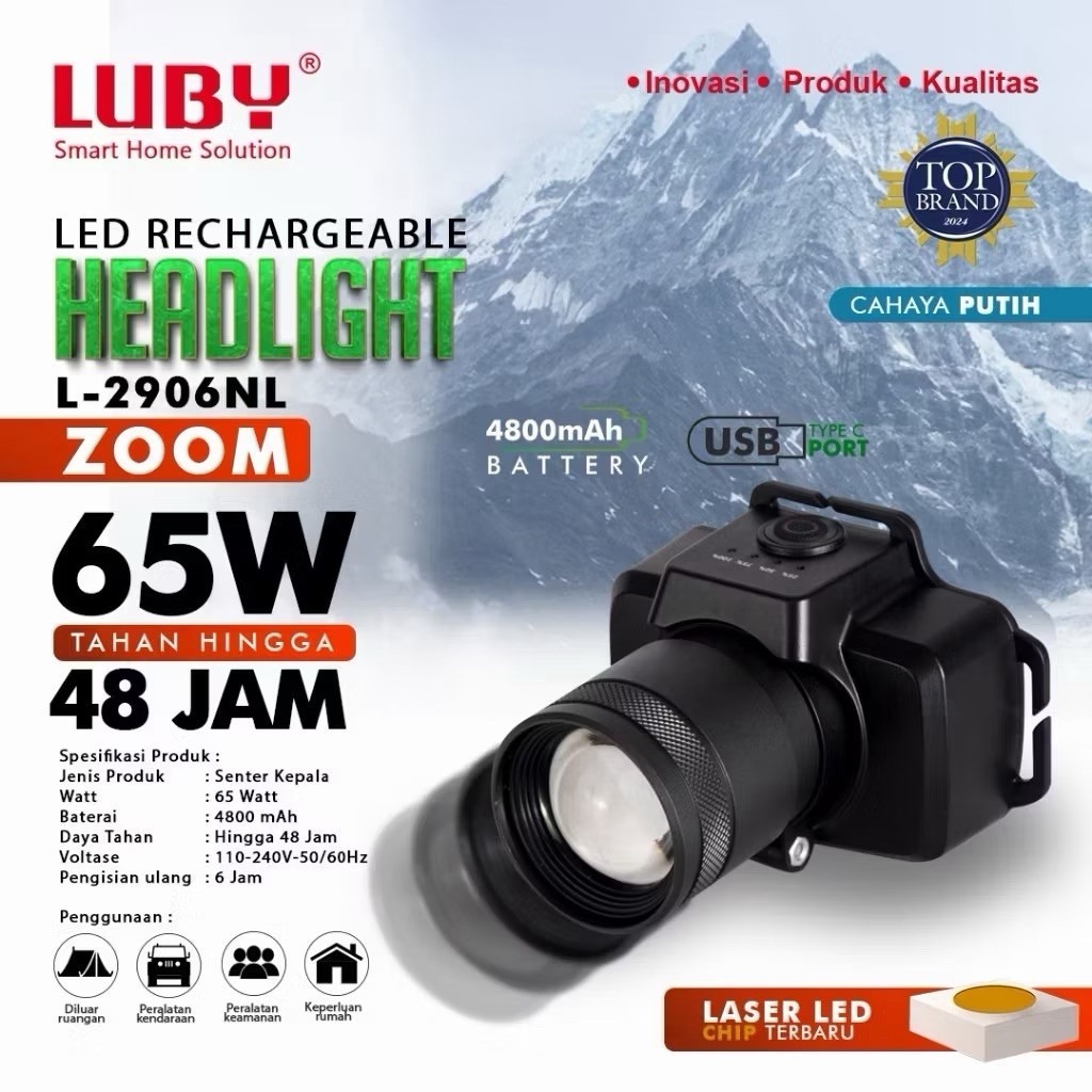 SENTER KEPALA LUBY ZOOM 65 WATT L-2906