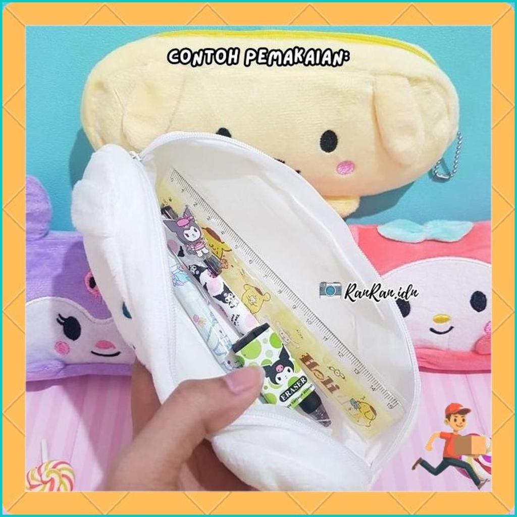 Kotak Pensil Plushy Sanrio Tangan Kuromi Pom Purin Cinnamoroll My Melody Tempat Pensil Flash Sale