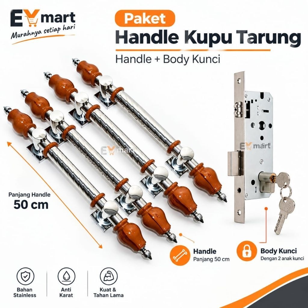 Paket Handle Pintu Kupu Tarung Stainless Tarikan Pintu Pegangan Pintu Panjang 50 cm Warna Natural Mo