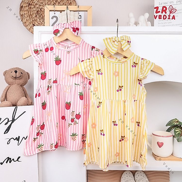 PROMO VEDIA [FREE BANDANA] Dress Arabella uk. Bayi - 2 Tahun / Dres Katun Jepang Anak Baby Perempuan