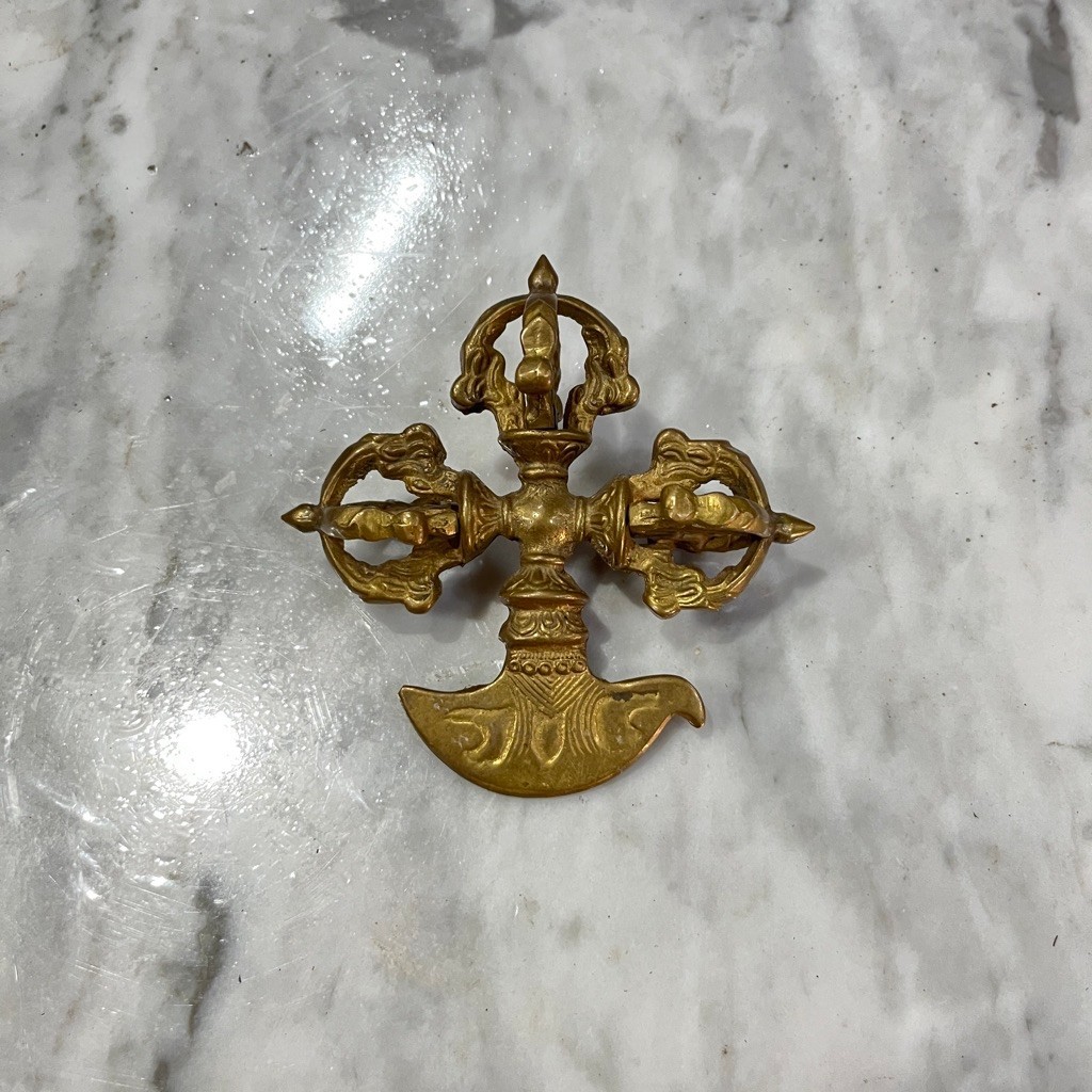 Vajra Double Dorje Buddha Tibet Ukir Kuningan Lawas Jadul Tua