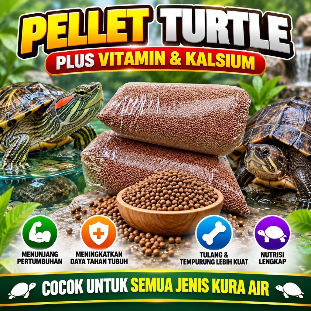 PELET KURA 500 GR - PELLET PLUS VITAMIN & KALSIUM Makanan Kura Air Turtle Kura Brazil Kura Batok Amb