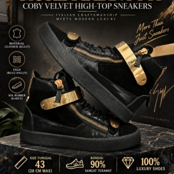 Giuseppe Zanotti Coby Velvet High-Top Sneakers Size 43 (28 Cm)