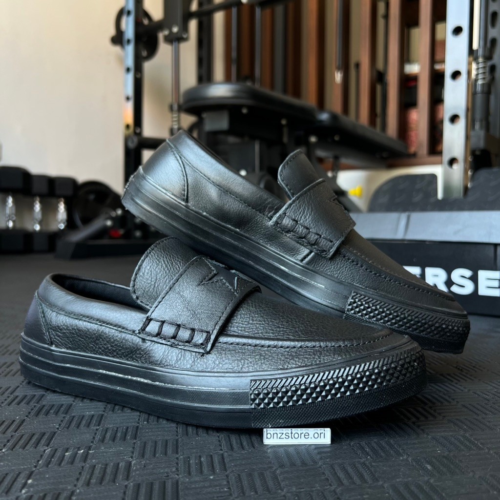 Sepatu Sneakers Pria Converse CTAS Loafer Leather Black/Black/Egret