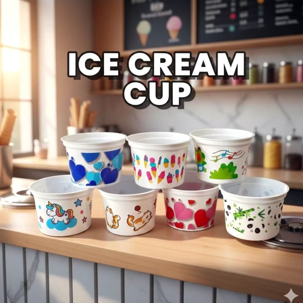 [ISI 50 pc] cup eskrim karakter cup 100ml ice cream cup plastik 100ml motif printing cup plastik 100
