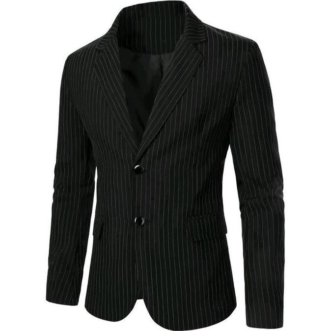 Jas Blazer Pria Motif Salur Jas Pria High Twist Blazer Pria Hitam