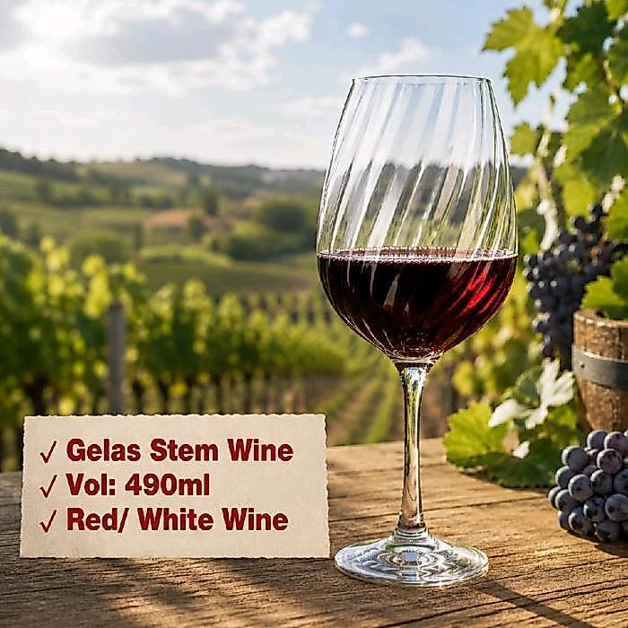 Premium Gelas Red Wine Kaki 490Ml (Set Isi 1Pcs) Nadir 7A770/ Stem Red Wine Glass Nadir Ravena