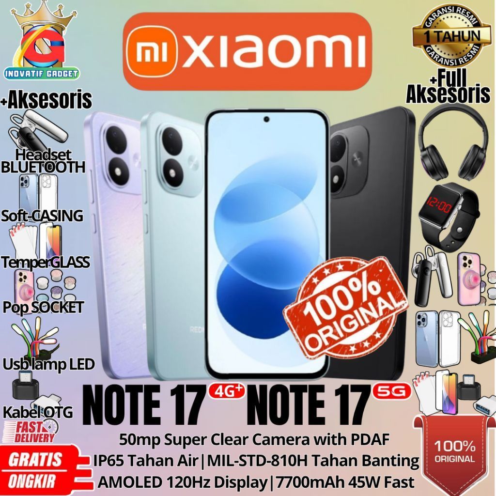 HP BARU XIAOMI REDMI NOTE 17 | REDMI NOTE 17 5G | 8/256GB & 6/256GB & 6/128GB Ram UpTo 16GB AMOLED 6