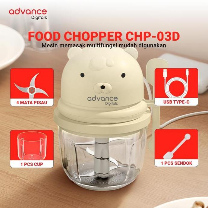 Advance Chopper Beruang Mini CHP-03D Portable 350ml Gilingan Bumbu dan Daging USB Type C SSS