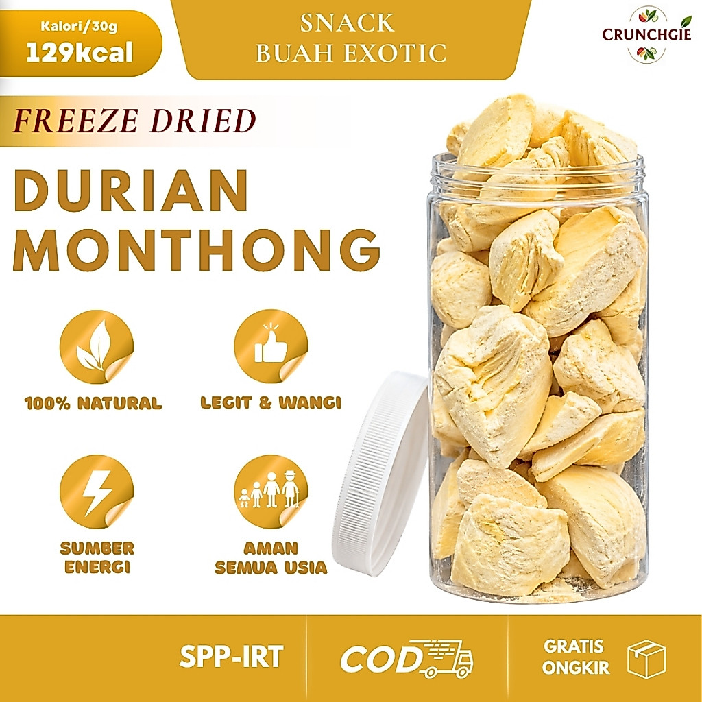 Durian Freeze Dried Monthong Murni 100% | Durian Kering Premium Asli Tanpa Tambahan | Crunchgie