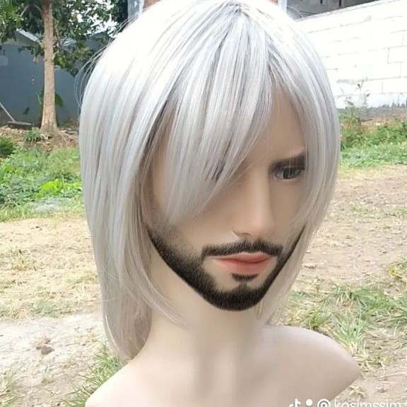 wig pria belah tengah putih brown