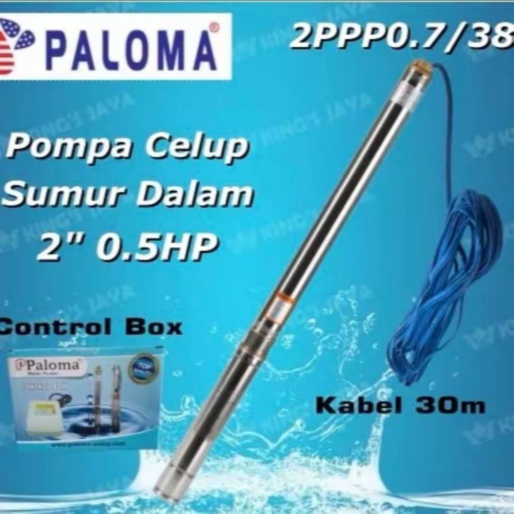 Pompa Celup Sumur Dalam PALOMA 2PPP0.7/38 0.5HP 2 Inch Kabel 30M dengan Control Box