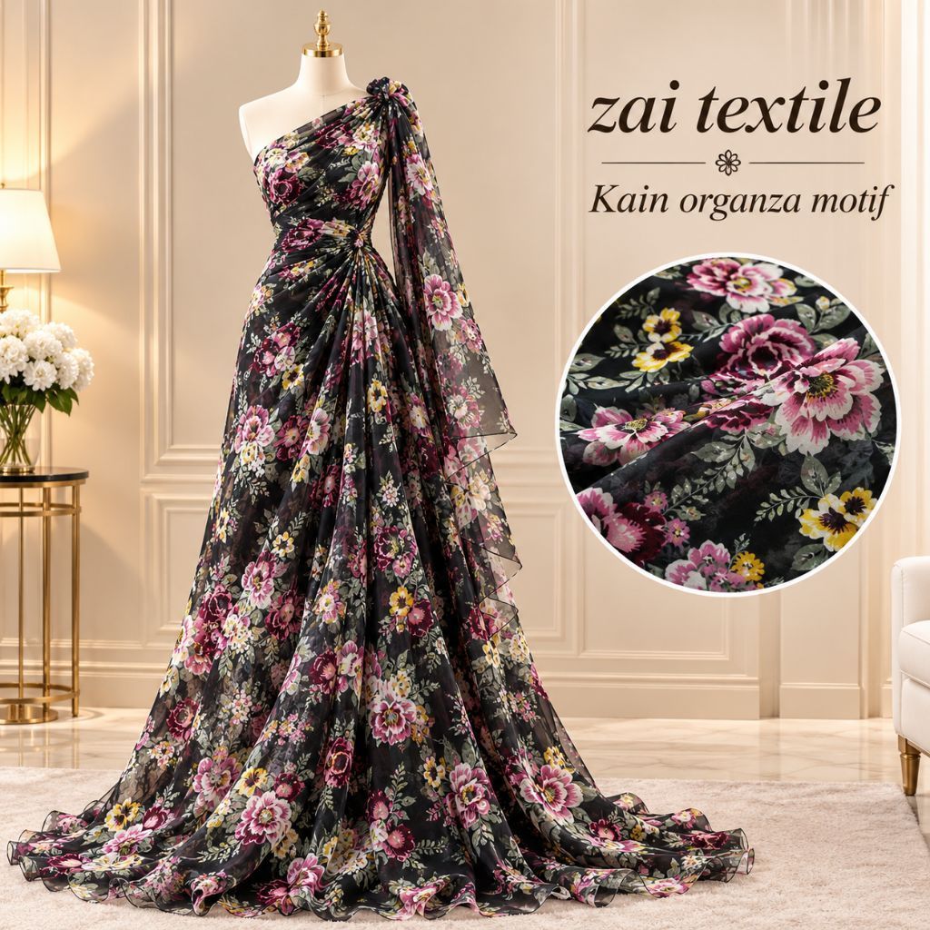 kain organza motif bunga